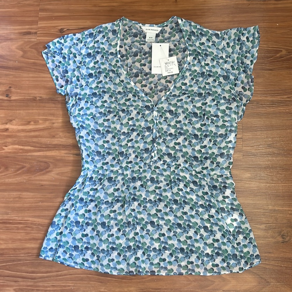 NWT CLUB MONACO SILK Perdeta TOP BLOUSE Sz M